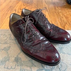 Brown Leather Oxford Dress Shoes with Brogue Detailing